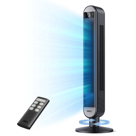 DREO Tower Fan for Home, 42" Standing Fan with Remote, 90° Oscillating Fan for Indoors, 34dB Quiet Bedroom Fans, 6 Speeds, 4 Modes, 12H Timer, Bladeless Fan with LED Display, 26 ft/S High Velocity