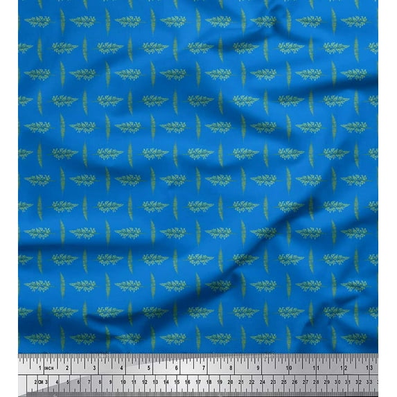 Soimoi Blue Silk Fabric Mimosa Pudica Leaves Printed Craft Fabric by the Yard 44 Inch Wide