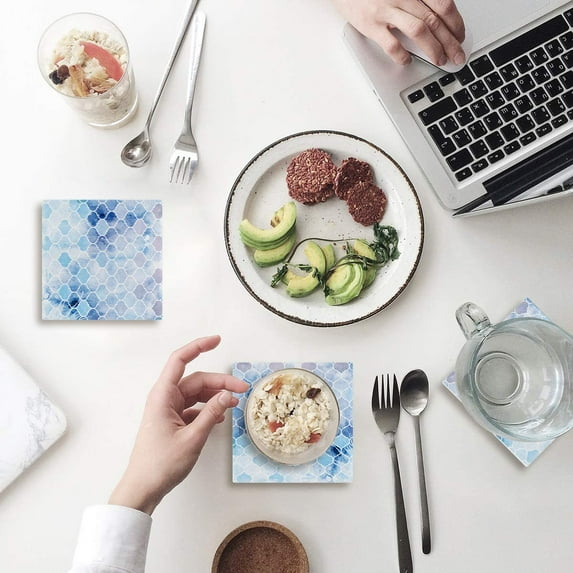 FMSHPON Moroccan Geometric Pattern Set of 8 Coaster for Drinks, Absorbent Ceramic Stone Coasters Cup Mat with Cork Base for Home Kitchen Room Coffee Table Bar Decor