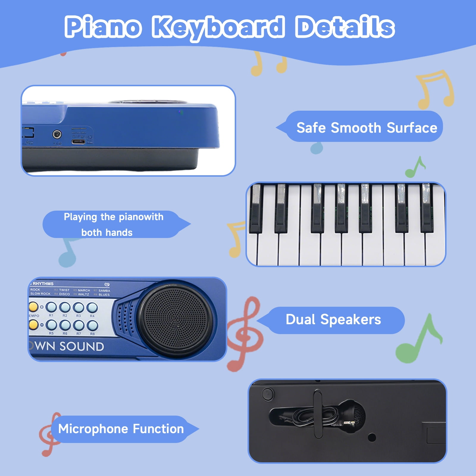 OUTGOO 37 Keys Piano Keyboard for Kids, Portable Music Keyboard Piano, Early Learning Educational Electronic Musical Instruments Toys Gifts for 3 4 5 6 7 8 9 Year Old Boys and Girls