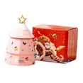 thumbnail image 2 of Taza de cerámica navideña, linda taza navideña, taza de leche, taza de la mañana de Navidad, regalo de Navidad rosa, 2 of 9