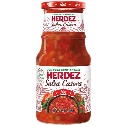 HERDEZ Salsa Casera Hot, Tortilla Chip Dip, Shelf Stable, 16 oz Glass Jar