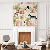 Idea4wall 4pcs Safari Exotic Wildlife and Palm Trees Pattern Wall Murals, Removable Self-Adhesive Stick Wallpaper Large Wall Stickers for Home Decorative, 96"x96"