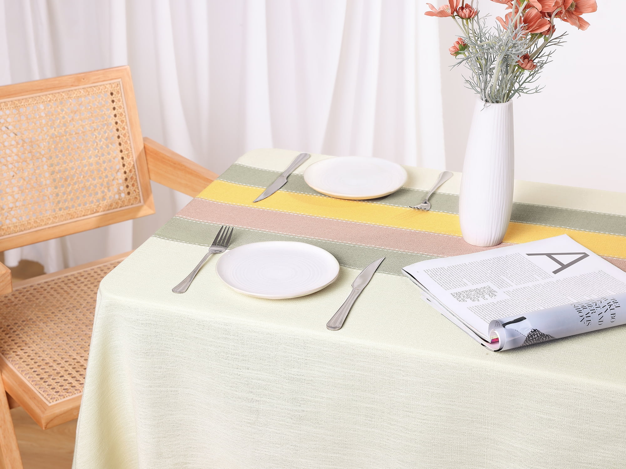 Unique Bargains Rustic Tablecloth Cotton Linen Waterproof Table Cover with Tassels, Colorful 55"x71"