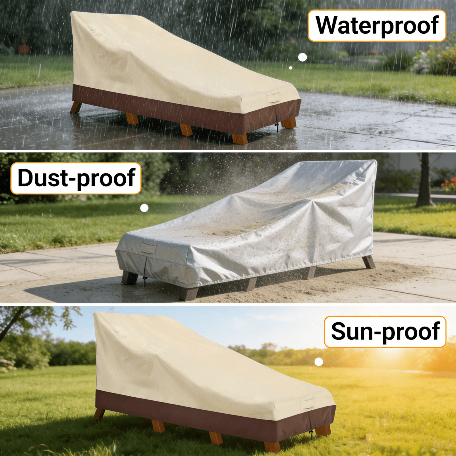 2 Pack Outdoor Lounge Chair Covers, Waterproof Patio Chaise Lounge Covers, Dustproof UV Resistant Furniture Protector