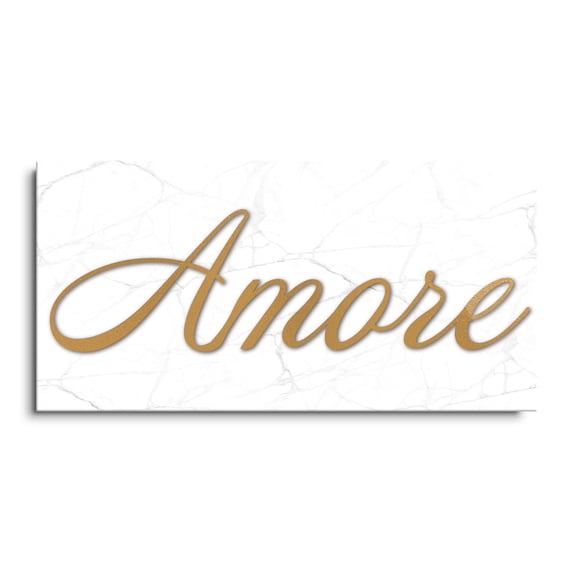 Amore Marbled White Golden Honey 24 x 12 Glass Wall Hanging Sign