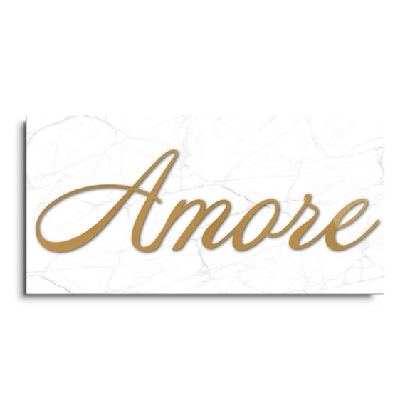 Amore Marbled White Golden Honey 24 x 12 Glass Wall Hanging Sign