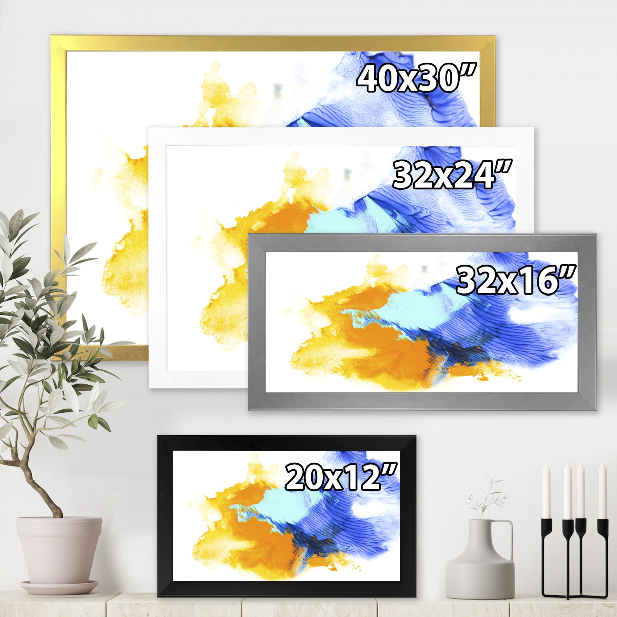 Designart 'Abstract Orange and Blue Clouds' Modern Framed Art Print