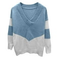 thumbnail image 4 of HAPIMO Oversized Sweaters for Women Deep V Neck Long Sleeve Cable Knit Sweater Loose Jumper Tunic Pullover Tops Teen Girls Clothes Blue M, 4 of 5