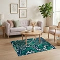 thumbnail image 3 of ODIKA 4'x6' Teal Blue Panama Tropical Leaf Design Washable Area Rug Contemporary Botanical Monstera Foliage Motif With Abstract Pet Friendly, Non-Shedding for Bedroom, Reading Nook, 3 of 7