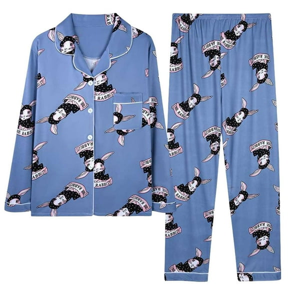 Ruimatai Women Casual Pajama Set Loose Long Sleeve Cardigan Pants Soft Comfortable Printed Lounge Wear 100% Polyester Home Outfit