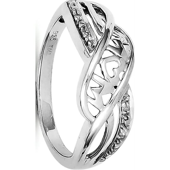 Sterling Silver Rhodium Plated Diamond Heart Mom Ring (Size 6) Made In India qr5685-6