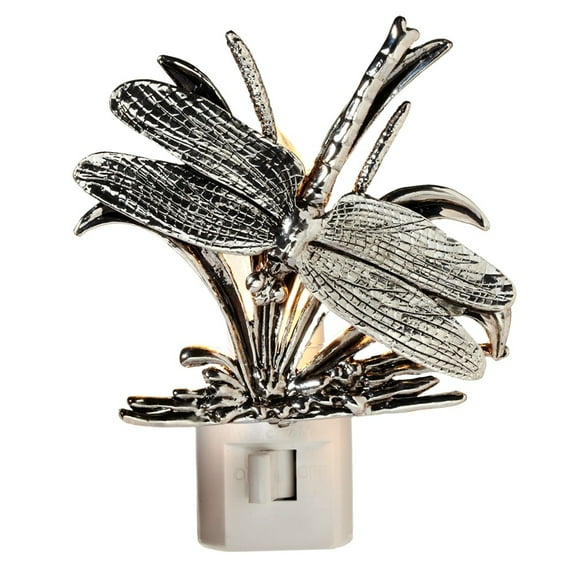 Set of 4 LED Silver Metal Dragonfly Night Lights 4.75"