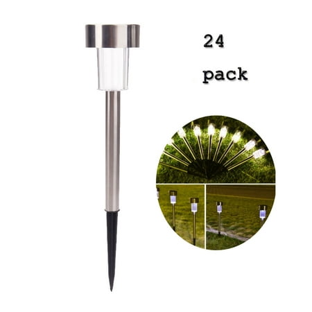 Blue Led Solar Garden Lights Ktaxon 24 PCS Garden Outdoor Stainless Steel LED Solar Landscape Path Lights Lamp,White & Silver ()