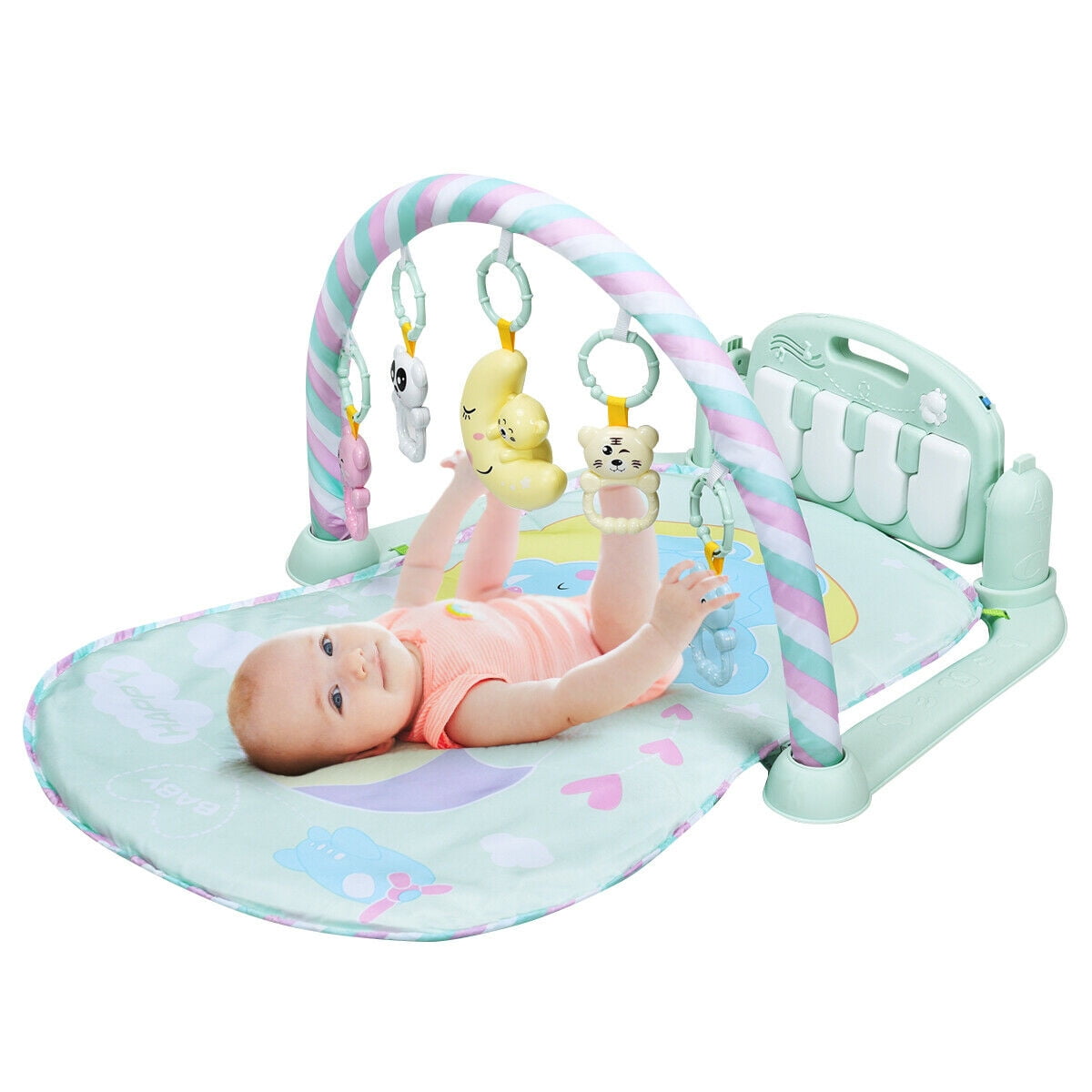 Gymax Baby Gym Play Mat 3 in 1 Fitness Music and Lights Fun Piano Activity  Center Toys