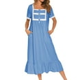 thumbnail image 3 of Defitshape Women's Short Sleeve Sleep Dress Plain Vintage Lace Frill Calf Length Cotton Victorian Nightgown Square Neck Billowy Old Fashioned Summer Soft Sleepwear Nighty Blue Medium, 3 of 5