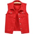 thumbnail image 1 of XINQIHANG Women's Ripped Lapel Collar Button Up Sleeveless Frayed Denim Vest Jacket, 1 of 7