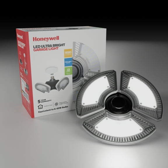 Honeywell Deformable LED Garage Light, 3000 Lumens with Adjustable Panels and E26 Base