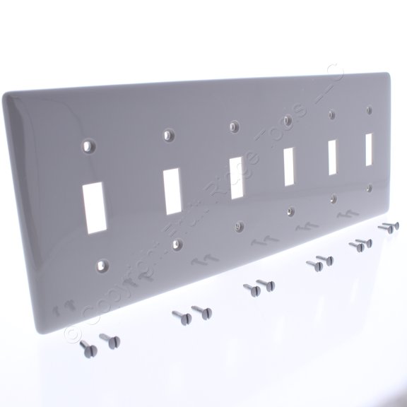 Hubbell NP6GY Gray Unbreakable 6-Gang Toggle Switch Cover Wallplate Switchplate