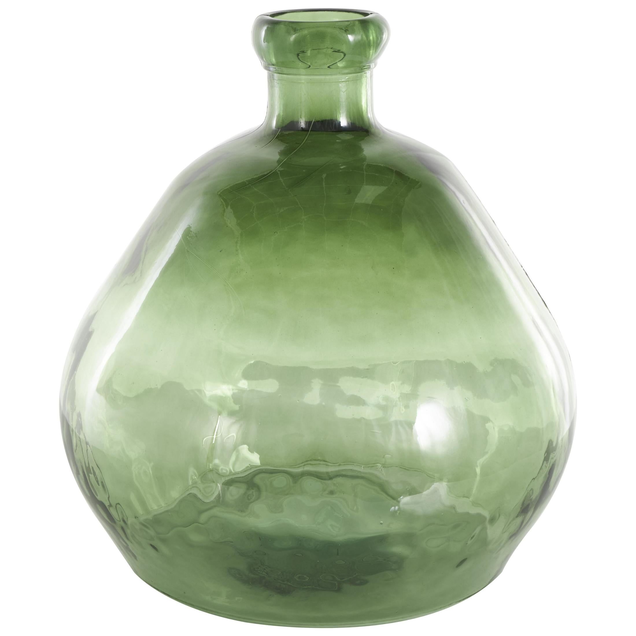 DecMode 19" Handmade Wide Spanish Bottle Neck Ombre Green Recycled Glass Vase