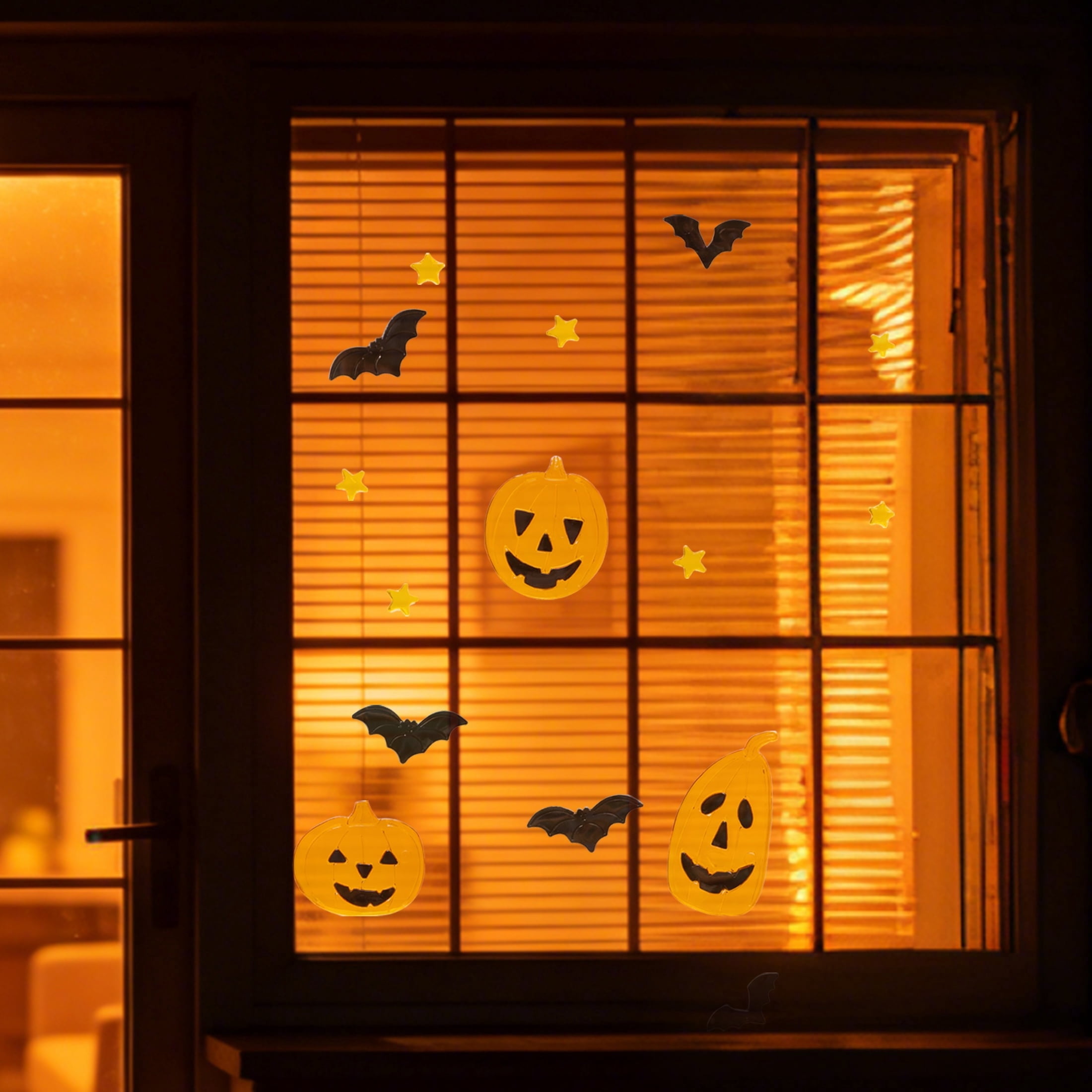 Jack-o'-Lanterns and Bats Gel Clings, Orange and Black, 5.5" x 12.1", Halloween by Way To Celebrate