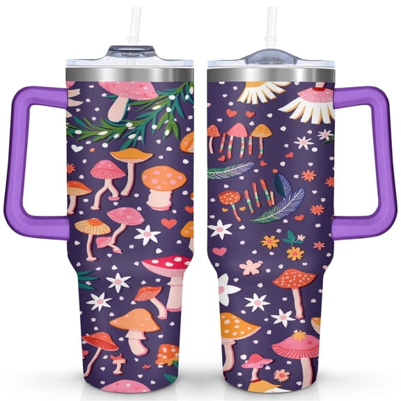 40 OZ Mushroom Tumbler Gifts for Women Men Birthday Travel Coffee Mug Gifts for Husband Son Dad Insulated Stainless Steel Coffee Mug with Handle