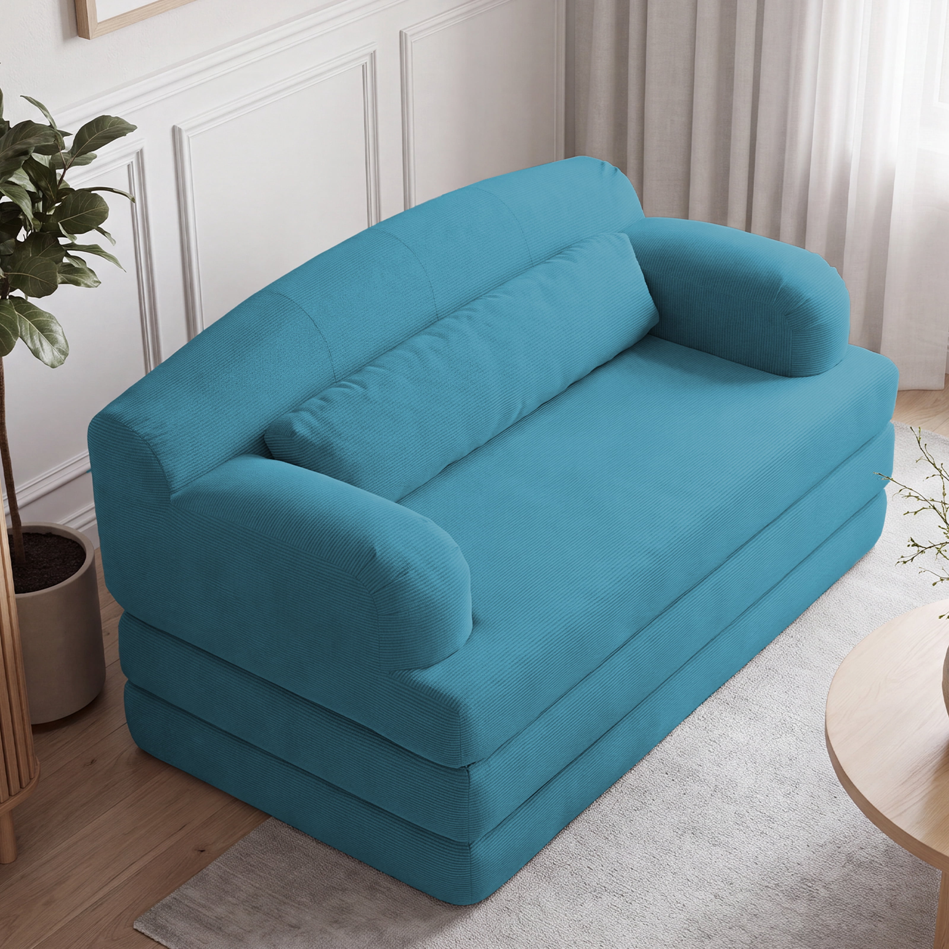 Leumius Futon Sofa Bed, Convertible Sofa Bed,Folding Boneless Couches,Low-Profile Boneless Couch for Living Room,15.8" H Low Seat Small 57" Foldable Floor Sleeper Mattress Lounge Space‑Saving