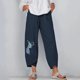 thumbnail image 2 of Moda Mujer Verano Casual Suelto Algodón Y Lino Bolsillo Impresión Pantalones Pantalones Odeerbi ODB-6, 2 of 4