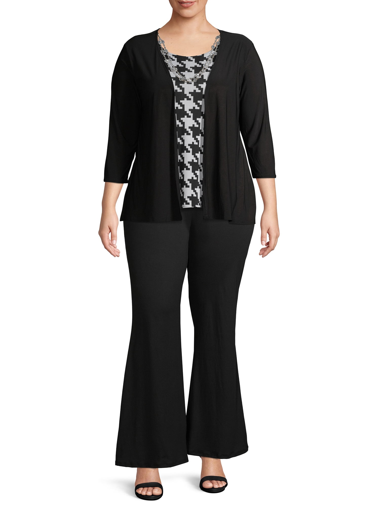 Ella Samani Women's Plus Size 3/4 Sleeve Cardigan with Necklace