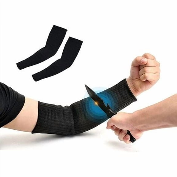Pair 40cm Cut Resistant Protective Sleeves, Burn Resistant, Anti-Abrasion, Safety for Garden, Kitchen, Farm Work, Black, 40cm