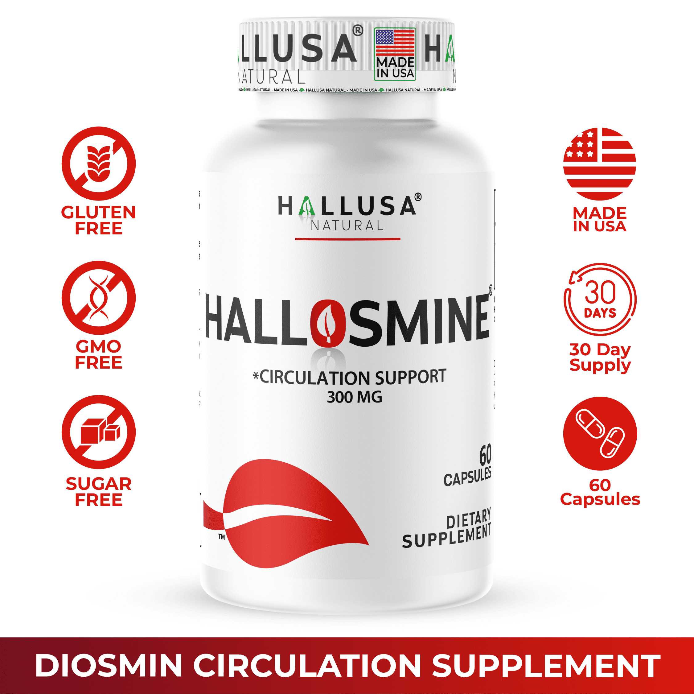 Hallosmine Diosmin & Hallprost (120 capsules), Support for Circulation & Veins + Prostate Supplements for Men with Saw Palmetto