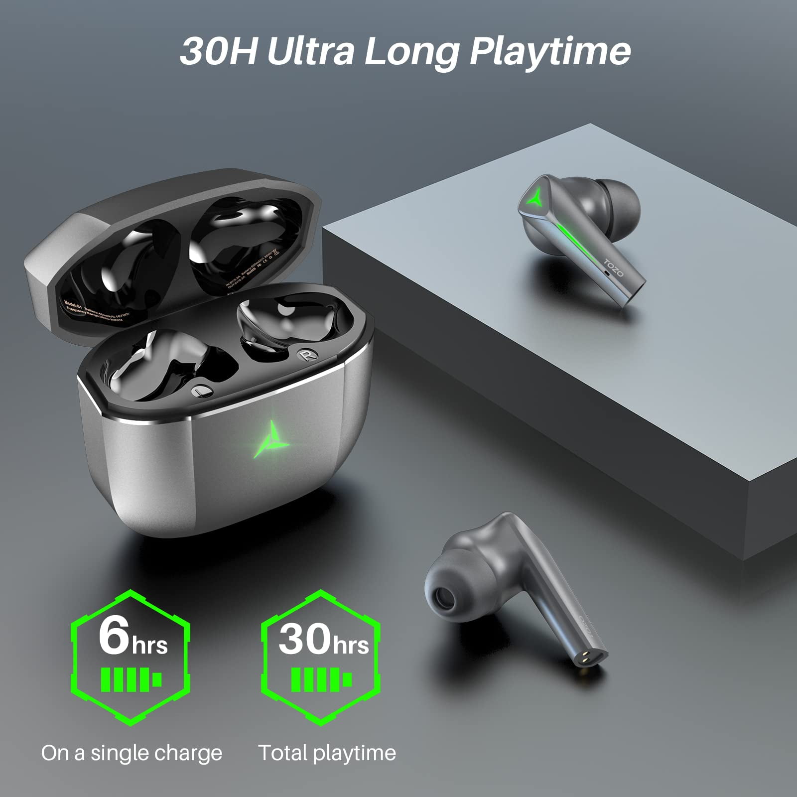 TOZO G1 Wireless Earbuds Bluetooth 5.3 Headphones with 45ms Ultra Low-Latency and Cool Breathing Light,Ergonomic Design,Gaming/Deep Bass Music Mode Headset Built-in Microphone,Stereo Sound,Space Gray