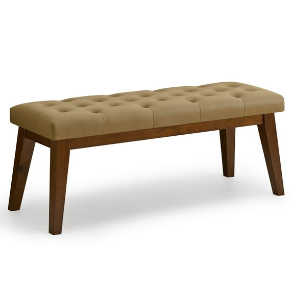 Faux Leather Bedroom Bench, Upholstered End of Bed Bench, Padded Vintage Dining Bench, Entryway Bench with Solid Wood Legs, Kitchen, Living Room, Hallway, Brown