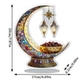 thumbnail image 3 of Stained Glass Style Crescent Moon Table Ornament with Lanterns and Decorative Bowl Ramadan Eid Home Decor Sculpture, 3 of 8