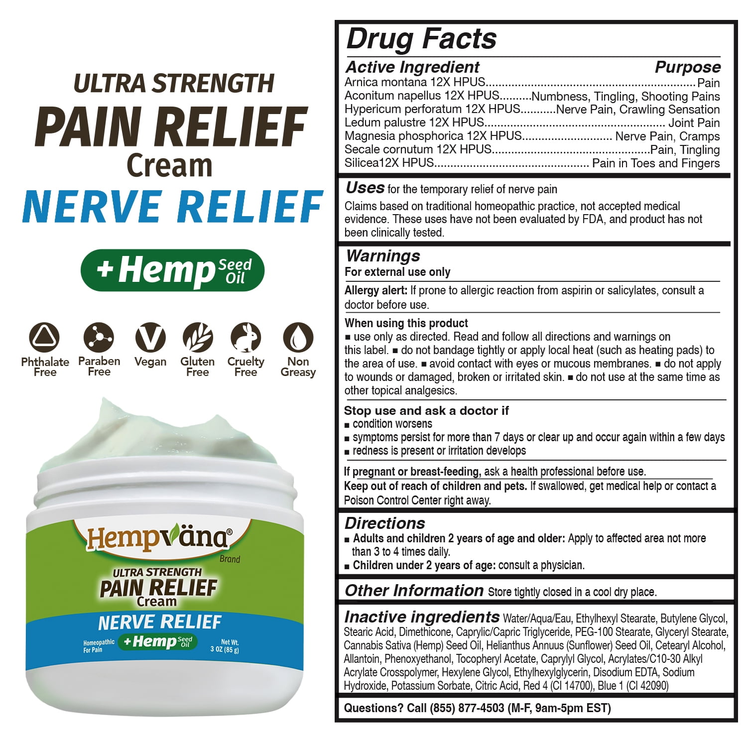 Hempvana Ultra-Strength Nerve Relief Cream, As Seen on TV, Targets Discomfort, Absorbs Quickly 3 Oz Jar