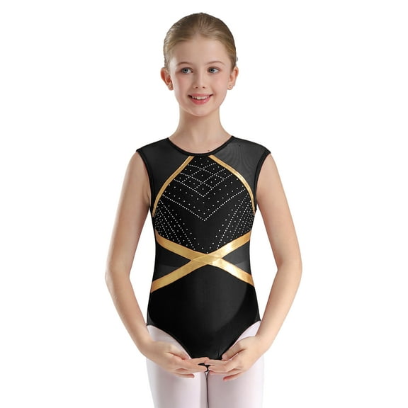 TSSOE Kids Girls Rhinestone Gymnastics Leotard Ballet Tumbling Unitard Biketard Skating Jumpsuit Dancewear Black 6