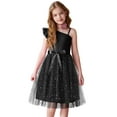 thumbnail image 3 of Arshiner Girls Black Dress Summer Tulle Formal Party Fancy Special Occasion Pageant Ball Gown One Shoulder Sequin Midi Sundress Clothes, 3 of 6