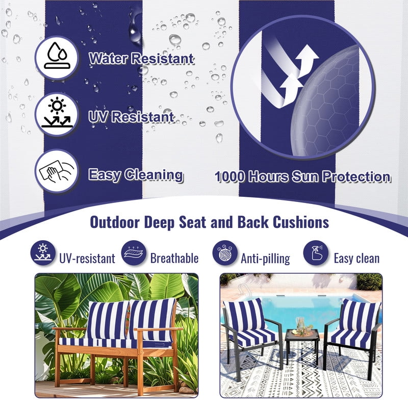 SDJPOI 2 Set Outdoor Deep Seat Cushions, 24"x24"X4.3" Waterproof Fade-Resistant Patio Furniture Cushions with Removable Covers & Adjustable Ties for Chairs, Sofa, Couch