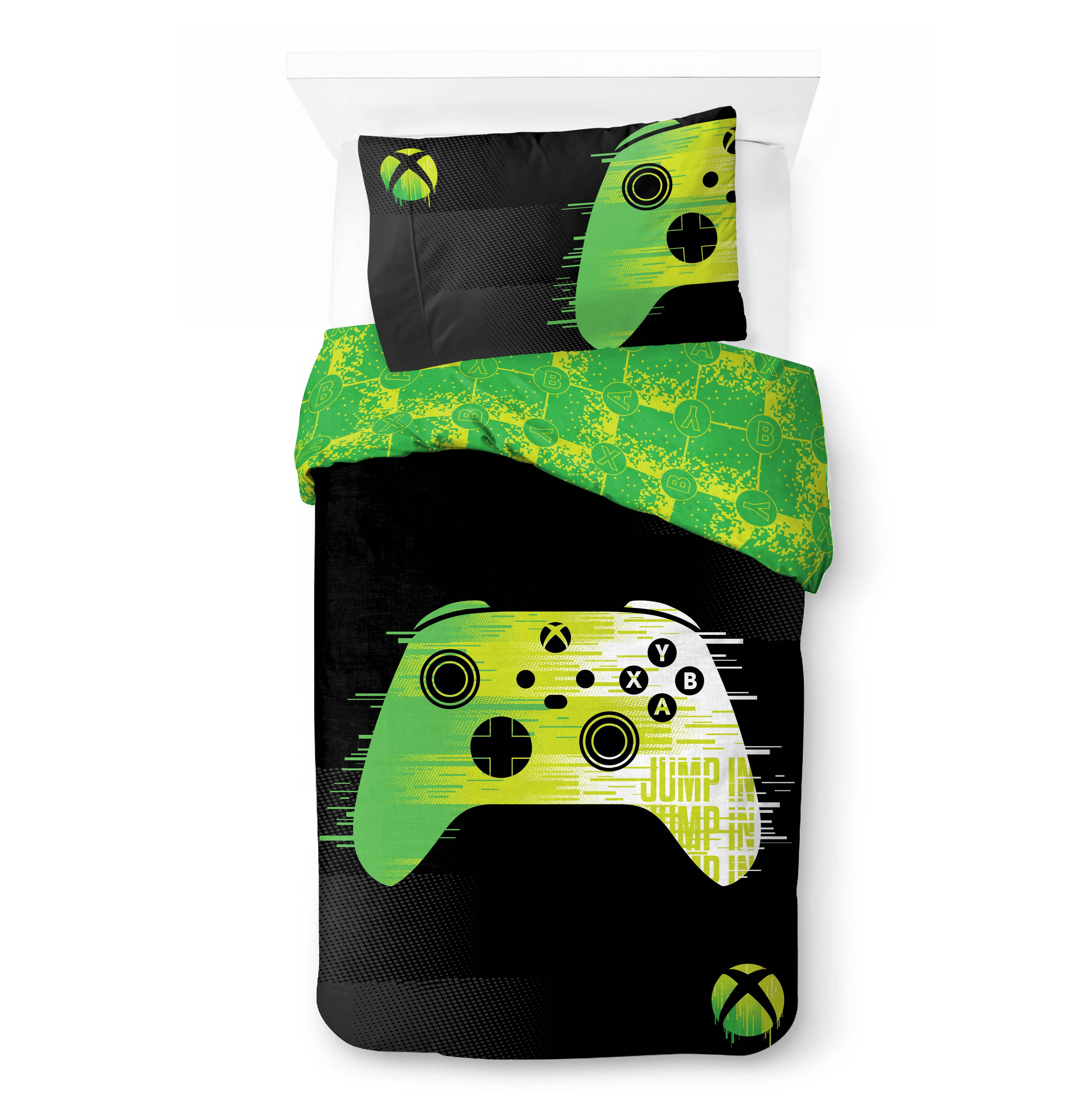 Gamer Bedspread Queen Set - Video Game Controller Pattern Quilt Coverlet For Teens & Kids Bedroom