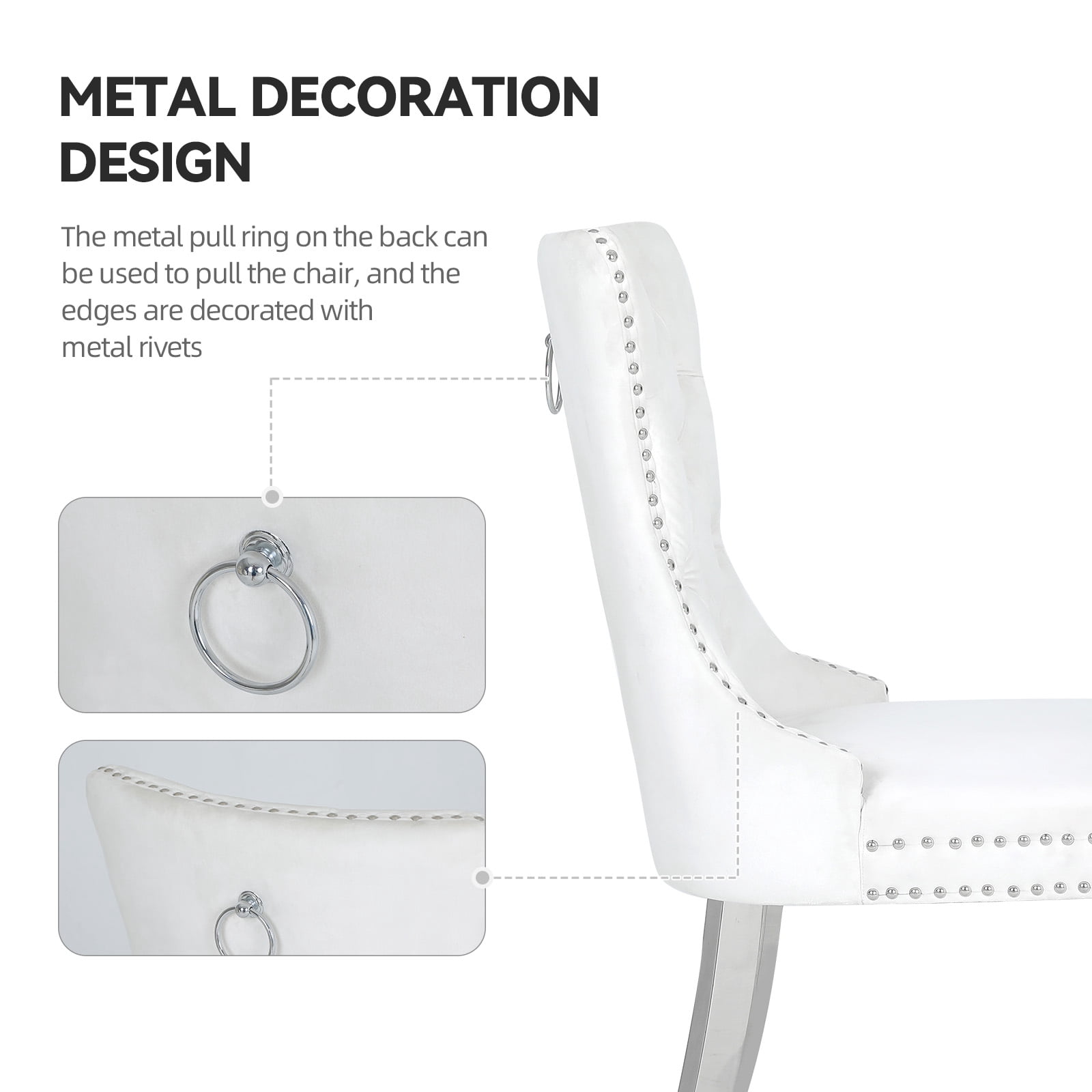 MOONMISS Black Velvet Dining Chairs Set of 4,Kitchen & Dining Room Chairs,Nailheads Tufted,Silver Chrome Metal Legs,White