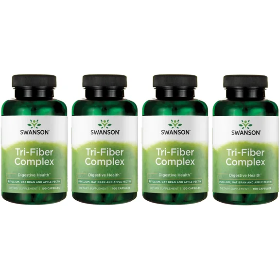 Swanson Tri-Fiber Complex Digestive Health Supplement with Psyllium, Oat Bran, Apple Pectin, 100 Capsules, 4 Pack