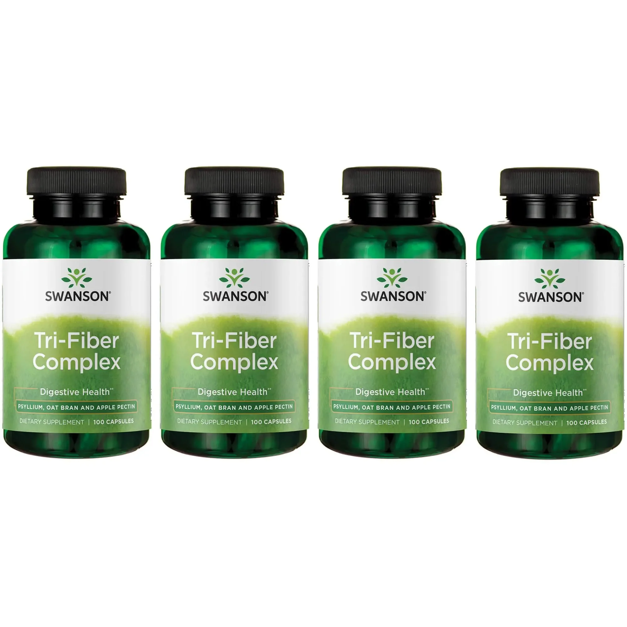 Swanson Tri-Fiber Complex Digestive Health Supplement with Psyllium, Oat Bran, Apple Pectin, 100 Capsules, 4 Pack