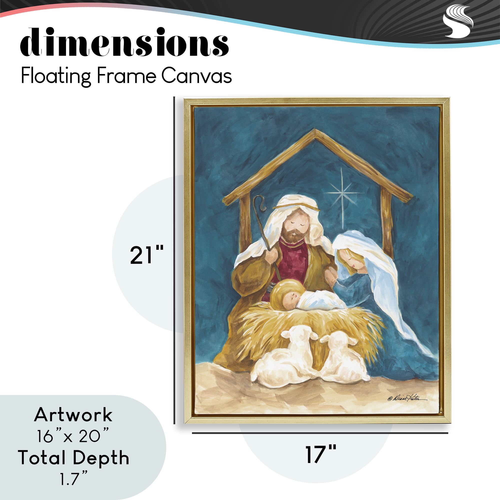 Comforting Nativity Painting Gold Framed Floater Canvas Wall Art, design by Diane Kater