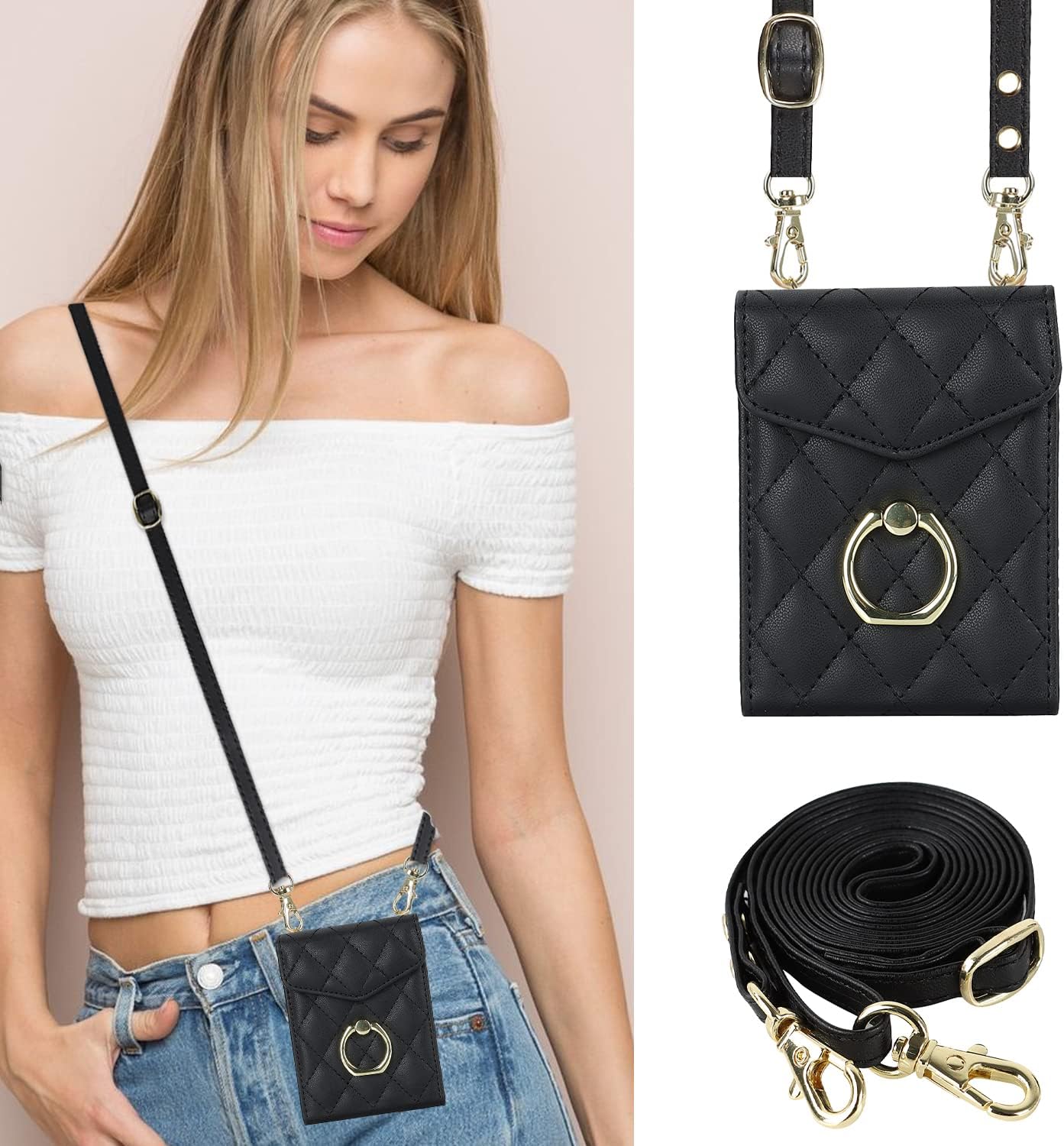 Phone Case for Samsung Galaxy Z Flip 5 5G 2023 Wallet Cover with RFID Blocking Ring Crossbody Wrist Strap Stand Credit Card Holder Cell Accessories ZFlip5 Z5 G Flip5 5Z Women Men Girls Black