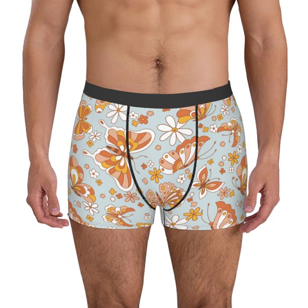 Balery Retro Floral Butterfly Calzoncillos bóxer para hombre, ropa interior de algodón suave y transpirable con cinturilla de nailon-Large