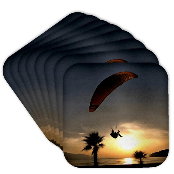 3drose, Dropzone at Dusk Adventure Paraglider Art, Set of 8 Coasters - Soft