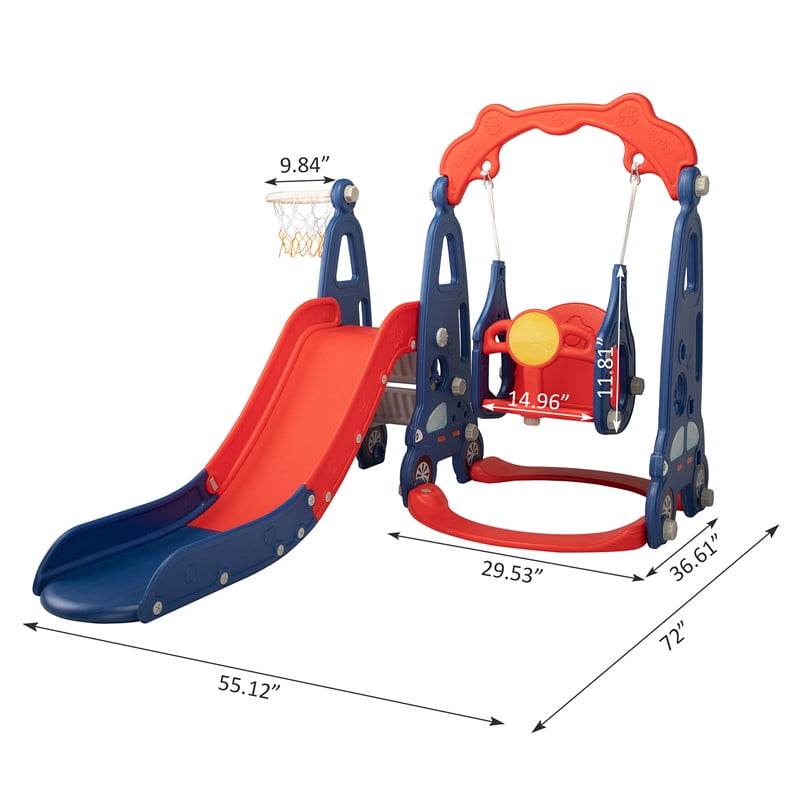 Kepooman 3 in 1 Toddler Slide, Swing Set with Basketball Hoop for Boy and Girl, Red Blue Kepooman 3 in 1 Toddler Slide, Swing Set with Basketball Hoop for Boy and Girl, Red Blue