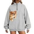 thumbnail image 6 of Shadoumai Cat Pouch Hoodie for Women Half Zip Kangaroo Pocket Dog Pouch Sweatshirts Pet Carrier Pullover Animal Holder Long Sleeve Tops, 6 of 9