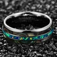 thumbnail image 3 of Men's 8mm Tungsten Carbide Ring Real Blue/Green Opal and Abalone Shell Wedding Engagement Ring Band Size 6 to 14, 3 of 6