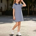 thumbnail image 4 of Spazoro Girls Cute Dresses, Short Sleeve Soft & Comfy Collared Striped Casual A-Line Dress for School Blue Size 7-8 Years, 4 of 6